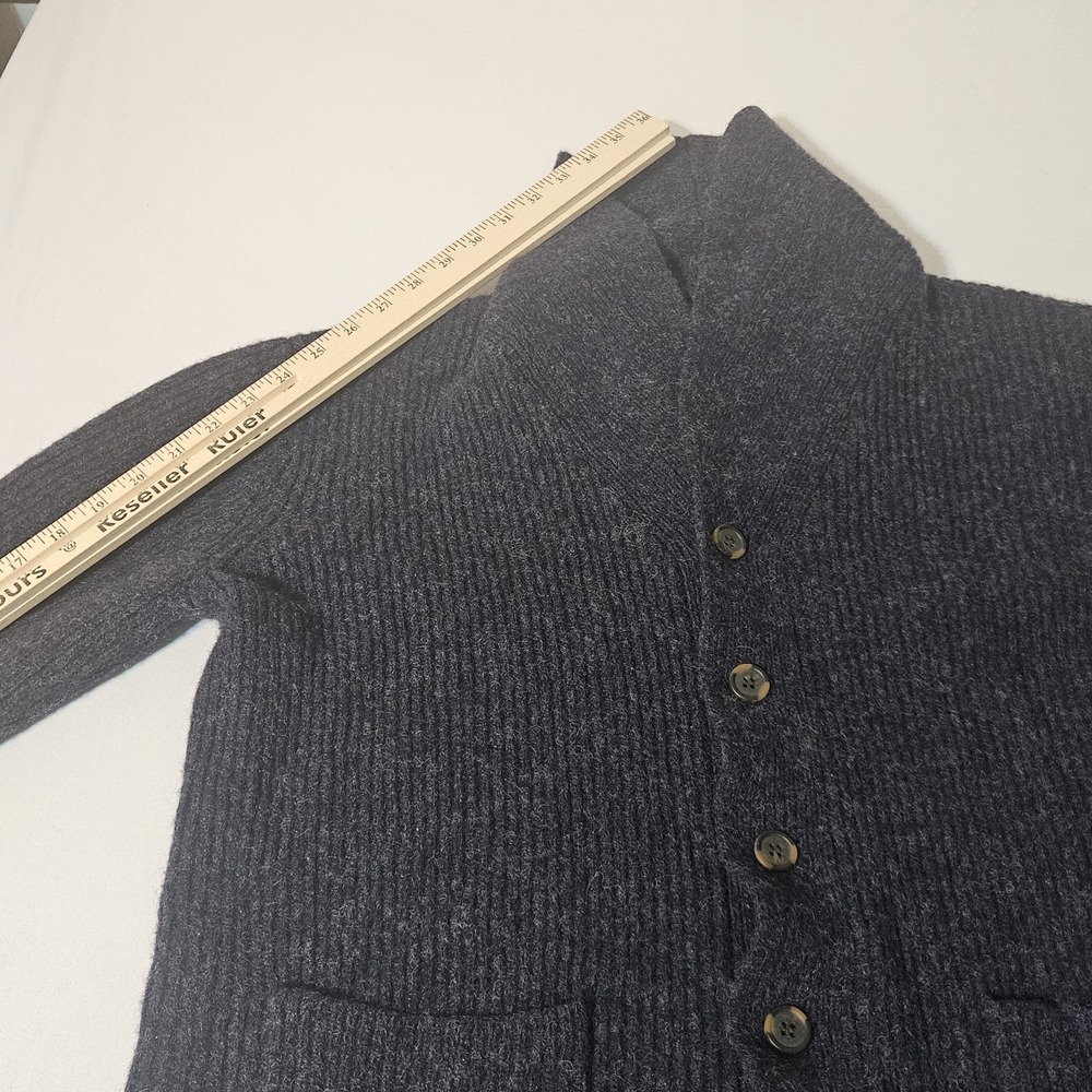 Line of Trade Men's Sz L Charcoal Gray 100%‎ Shetland Wool Cardigan Sweater Fish - Picture 5 of 10